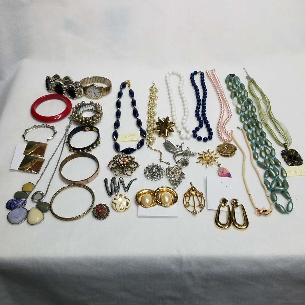Vtg Modern Costume Jewelry Lot Lia Sophia Napier Necklaces Watches Broken Craft